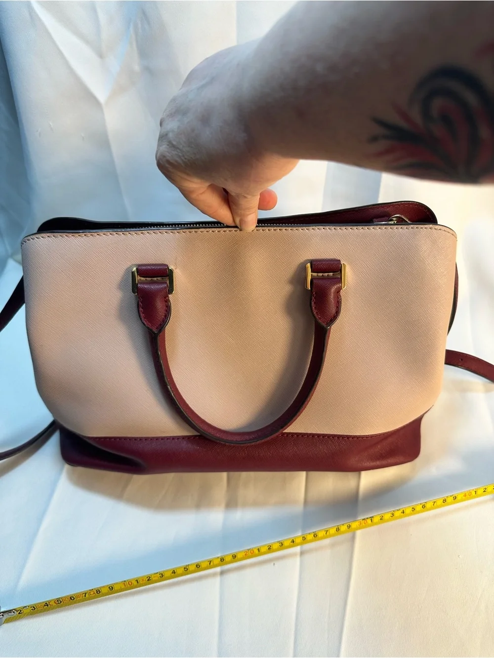 Michael Kors Savannah Satchel pink and mulberry color blocking